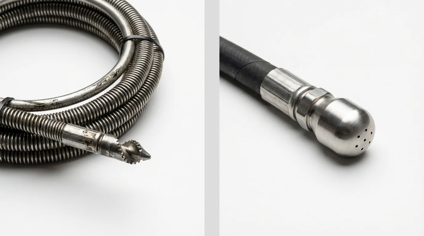 Drain snake cable and hydro jetting nozzle used for drain cleaning in Archie, MO